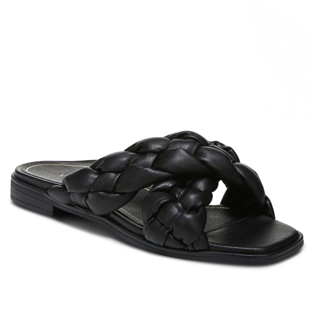 Vionic Kalina Women's Slide Braided Slip-On Flat Orthaheel Sandal Black Size 7.5